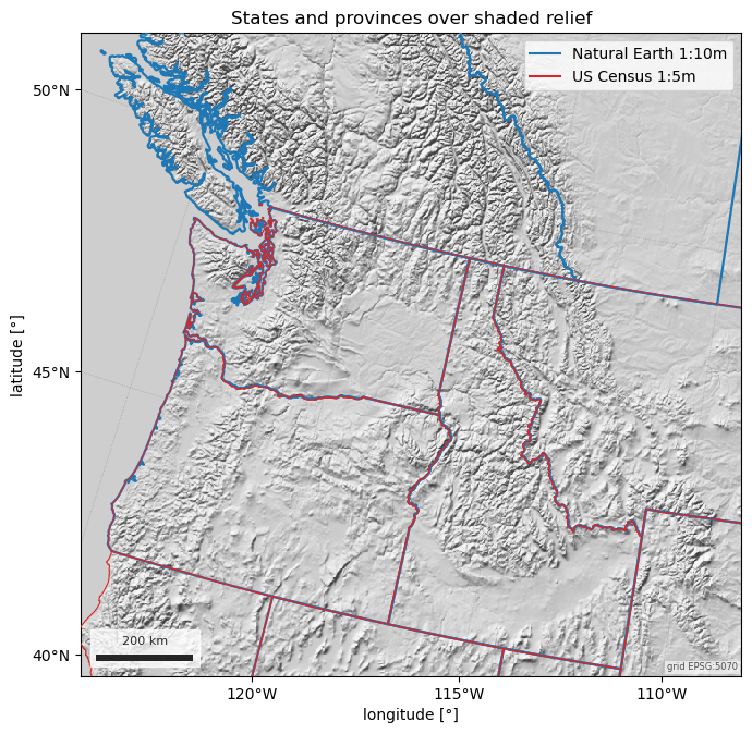 States and provinces over shaded relief