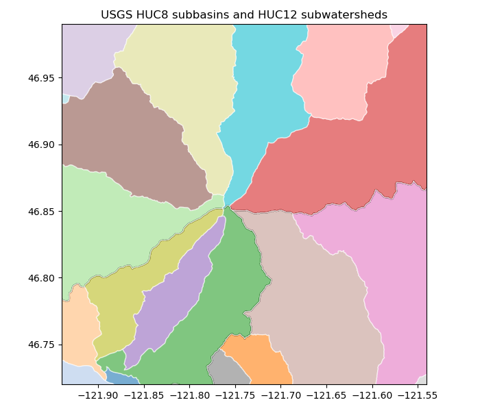 USGS HUC8 subbasins and HUC12 subwatersheds