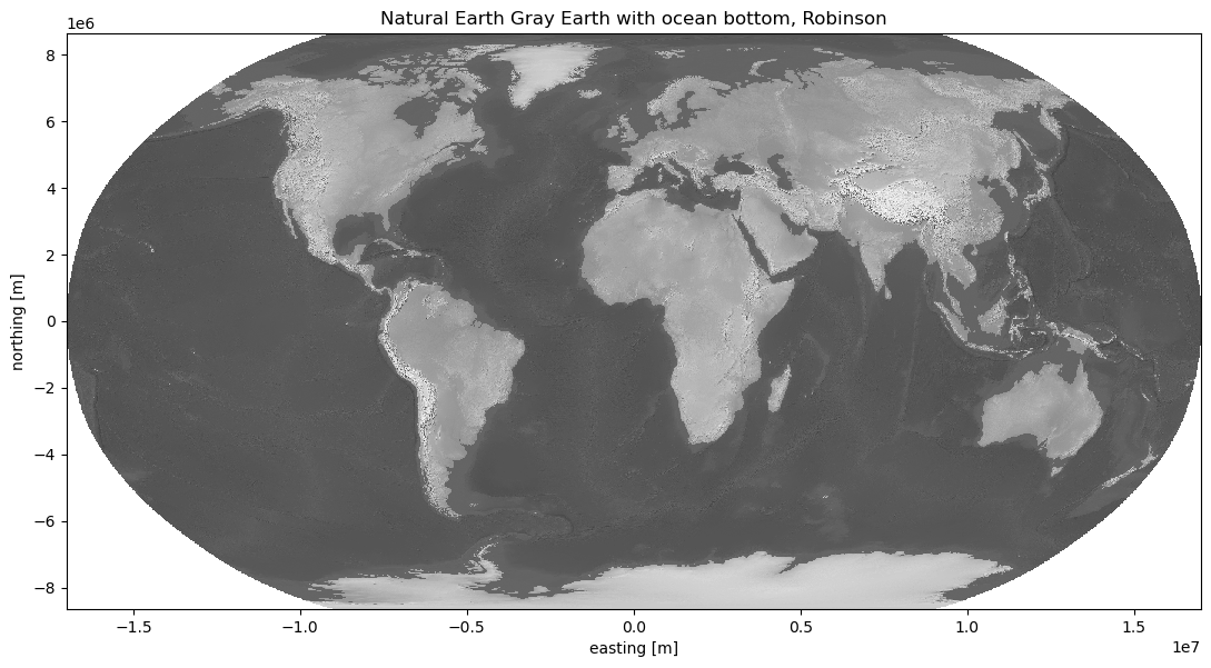 Natural Earth Gray Earth with ocean bottom, Robinson