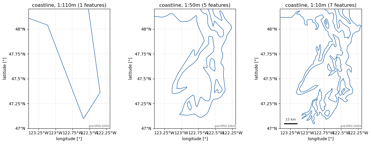 coastline, 1:110m (1 features), coastline, 1:50m (5 features), coastline, 1:10m (7 features)